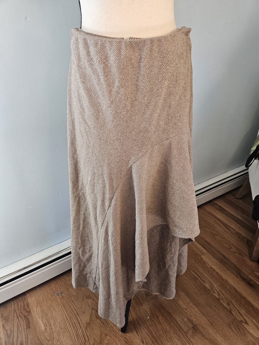 Cupshe Taupe Asymmetrical Herringbone Flounce Skirt